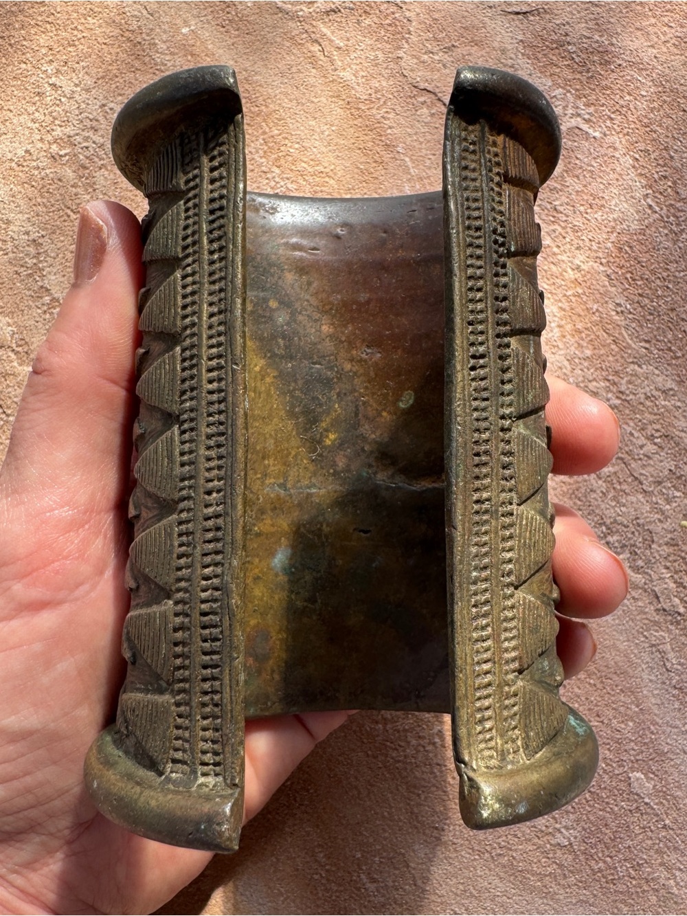 African Lost Wax Cuff Burkina Faso Bronze Wide Statement Currency Bracelet 332g - Picture 14 of 17